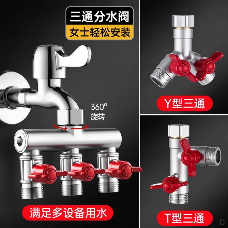 一进二出洗衣机水龙头带开关分流