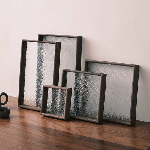 复古海棠花托盘家用木质点心盘长方形杯子托盘茶盘轻奢餐盘干果盘