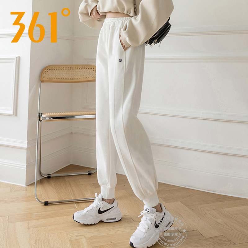 361度白色运动长裤女2025秋季新款针织九分裤宽松束脚休闲卫裤女