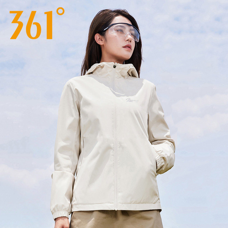 361度运动外套女2026春季新款连帽风衣休闲夹克长袖跑步服上衣女