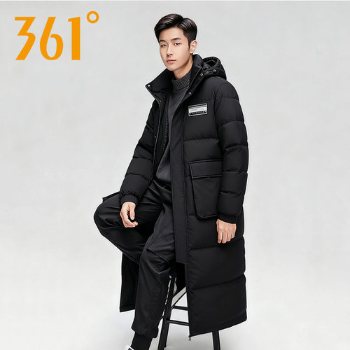 361度长款羽绒服男冬季加厚保暖300G羽绒大衣户外鸭绒运动外套男