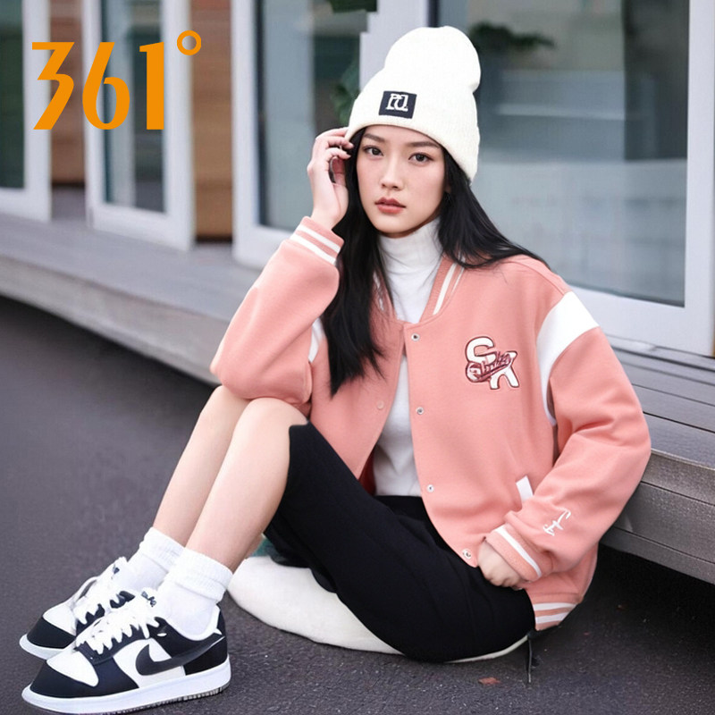 361度针织运动外套女2026秋季新款棒球服女立领卫衣休闲夹克衫女