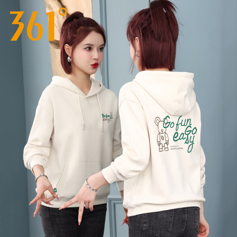 361度连帽卫衣女款2025秋冬新款长袖套头帽衫休闲上衣针织运动服