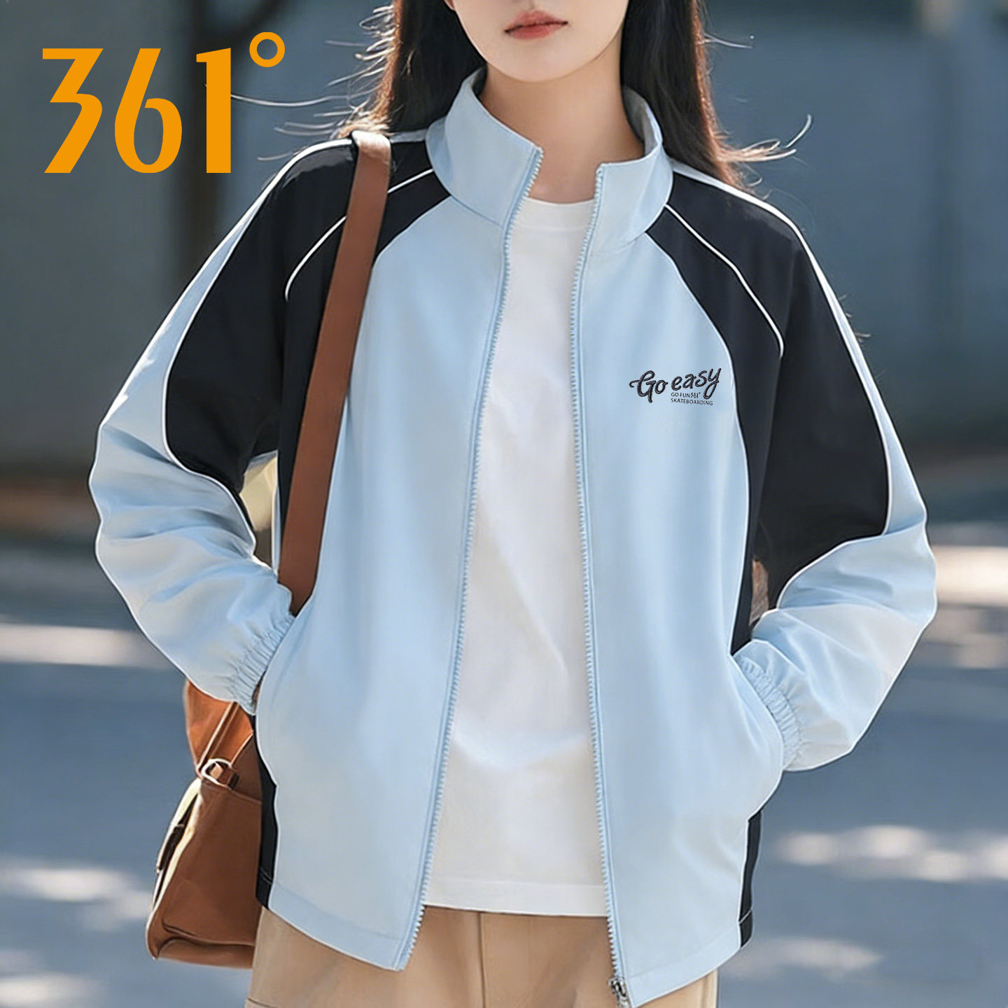 361度运动风衣女2026春季新款立领夹克衫潮流撞色百搭时尚外套女