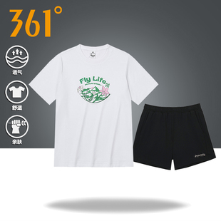 女夏季 透气圆领t恤短袖 新款 361度女士运动套装 短裤 跑步服女两件套
