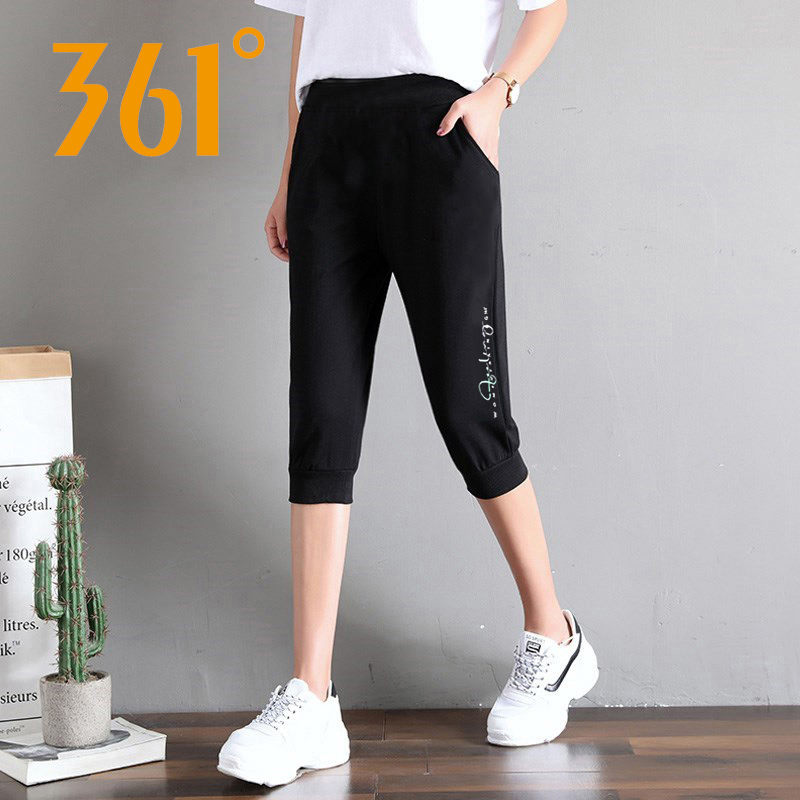 361度针织七分裤女春夏季新款透气休闲宽松束脚裤子运动裤女7分裤