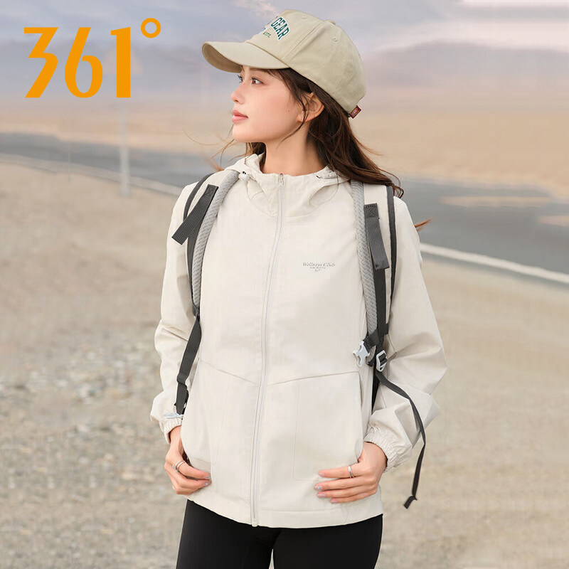 361度冲锋衣运动外套女春秋季运动风衣开衫连帽户外徒步登山服女
