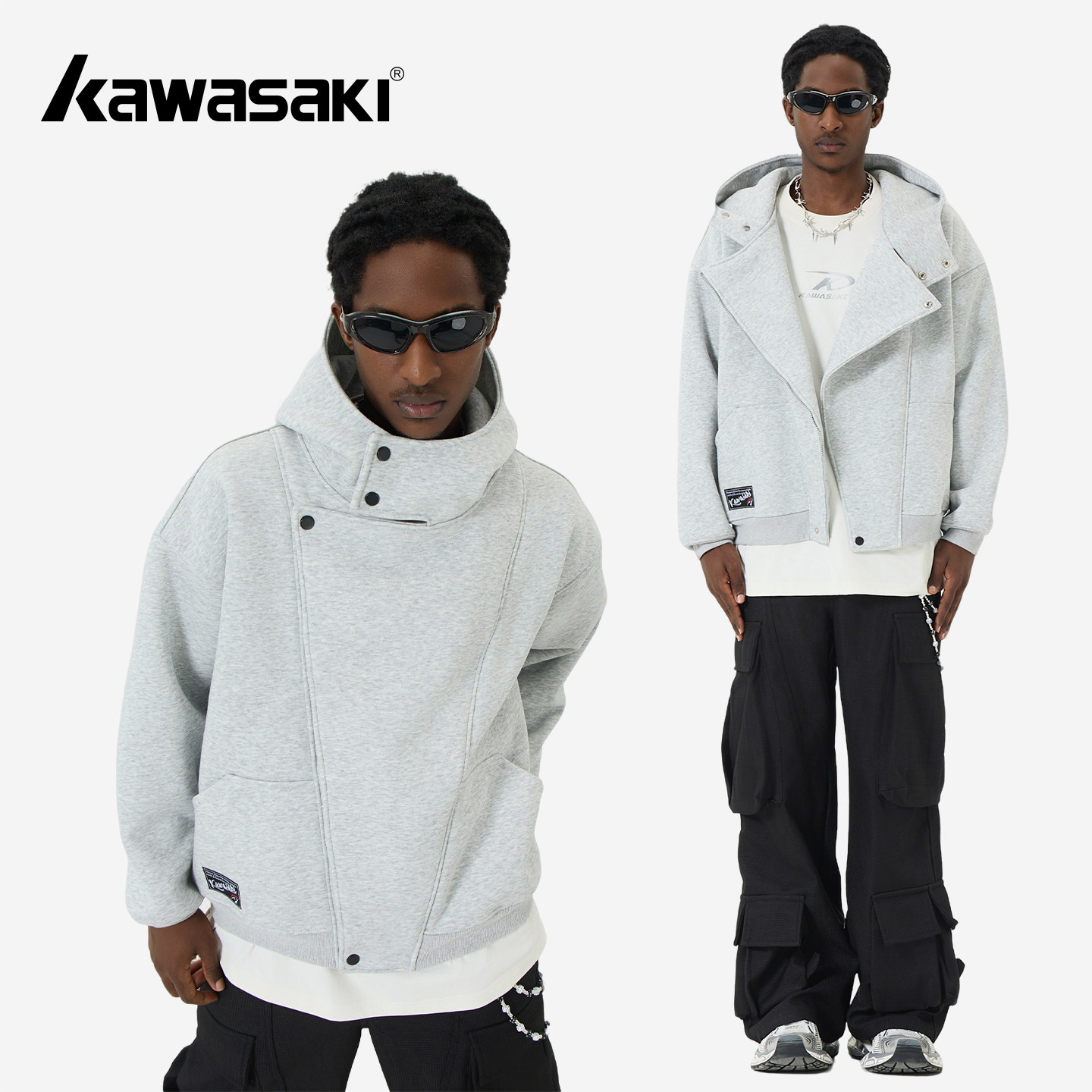Kawasaki 川l崎500G华棉美式复古高街纯色休闲不规则加绒开衫卫衣,男装,卫衣,淘宝优惠券,粉丝福利购,淘宝优惠卷