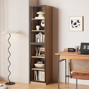 蜂窝铝书柜防尘带玻璃门夹缝柜手办柜子客厅落地收纳储物窄柜定制