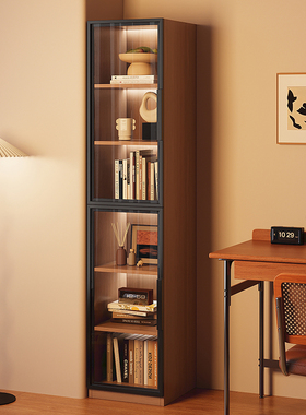 蜂窝铝夹缝收纳柜带玻璃门儿童书架客厅落地收纳储物窄柜书柜定制