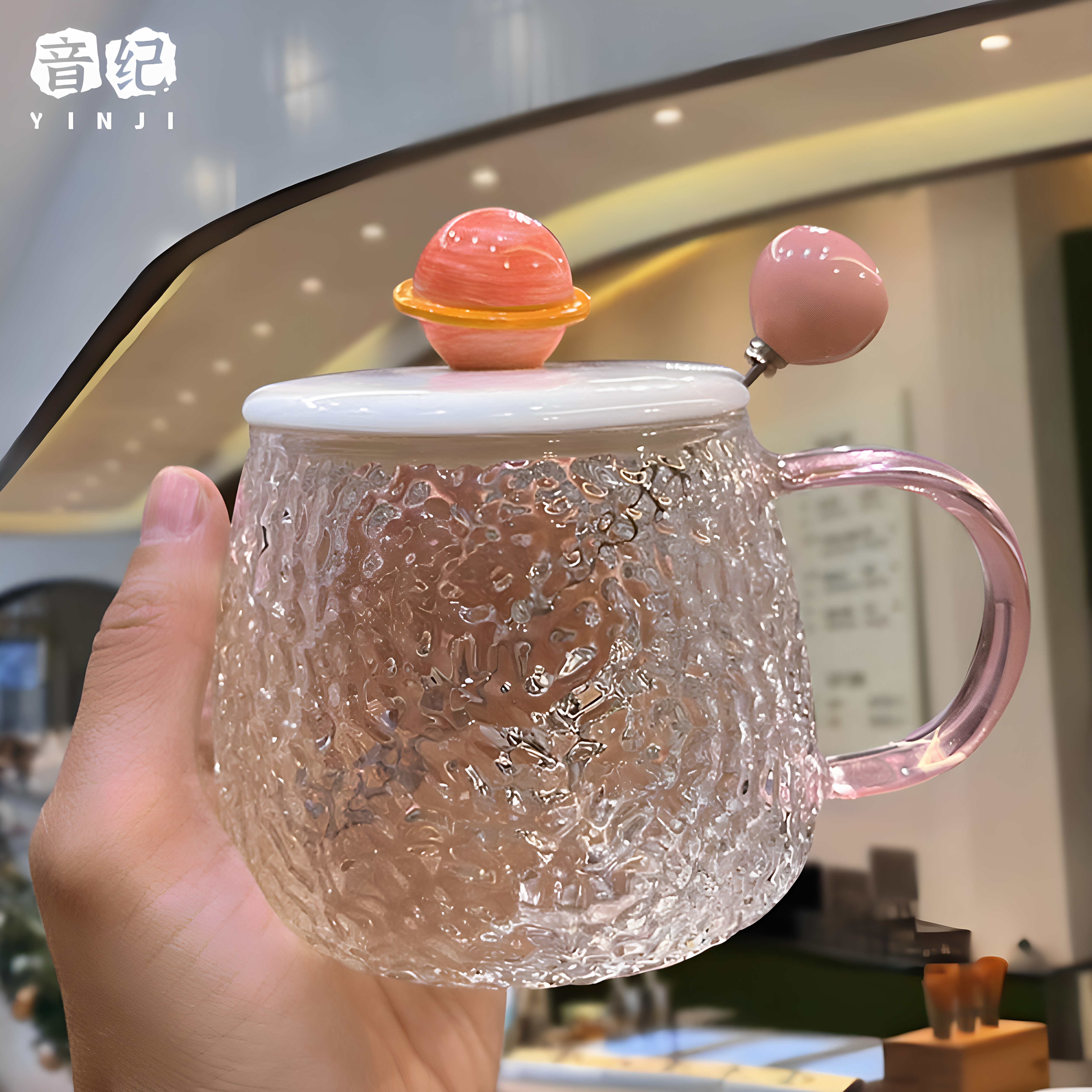 ins风高颜值马克杯带盖子勺耐热玻璃杯子女生水杯咖啡早餐杯办公