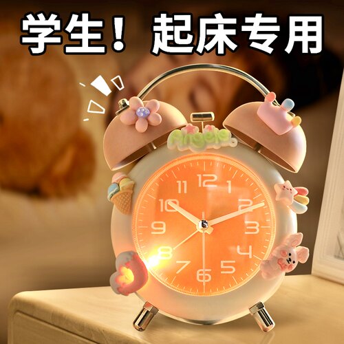 大号闹钟唤醒创意学生儿童机械金属打铃静音夜灯卧室桌面钟表F18