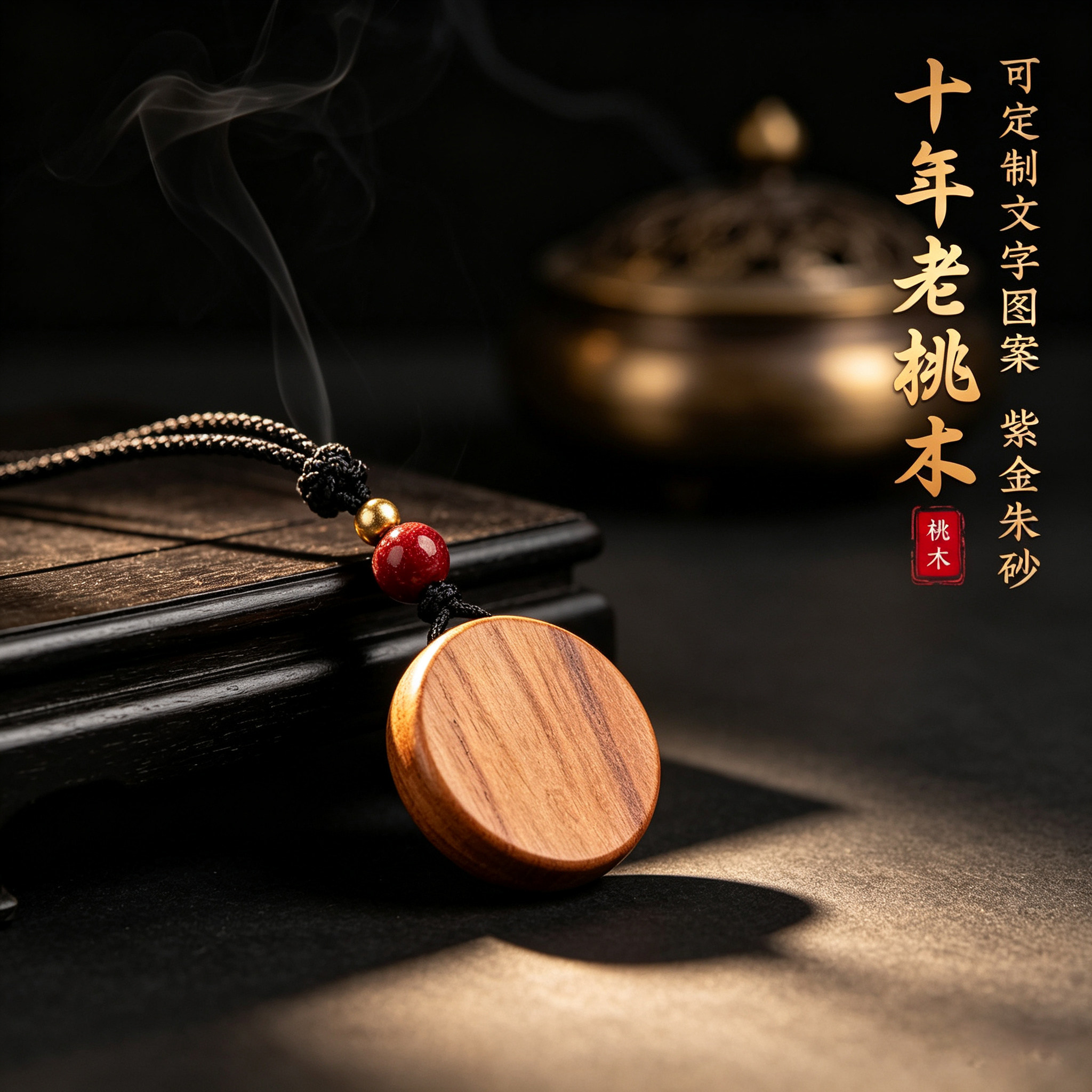 老桃木无事牌吊坠本命年护身符