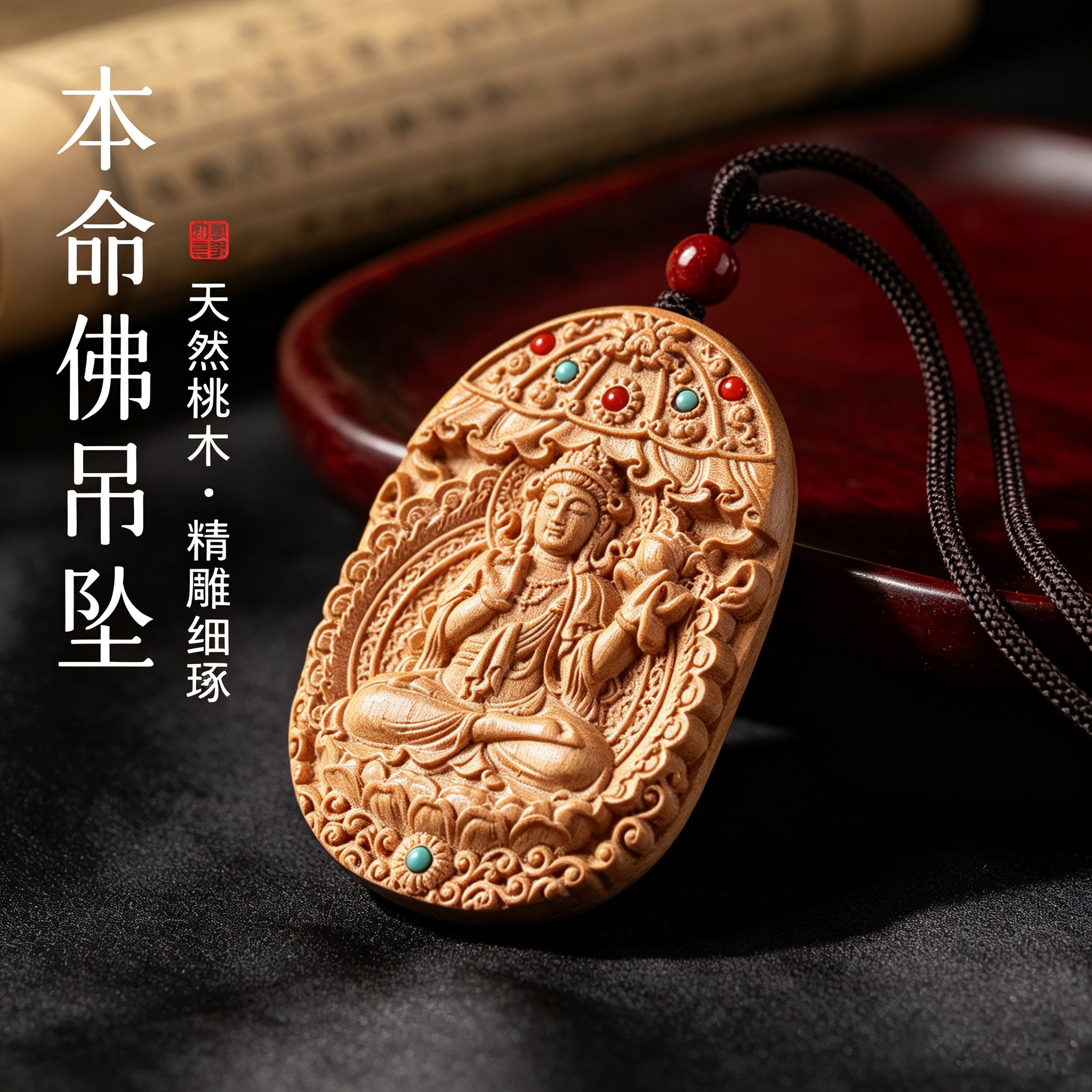 正品天然老桃木本命佛吊坠护身