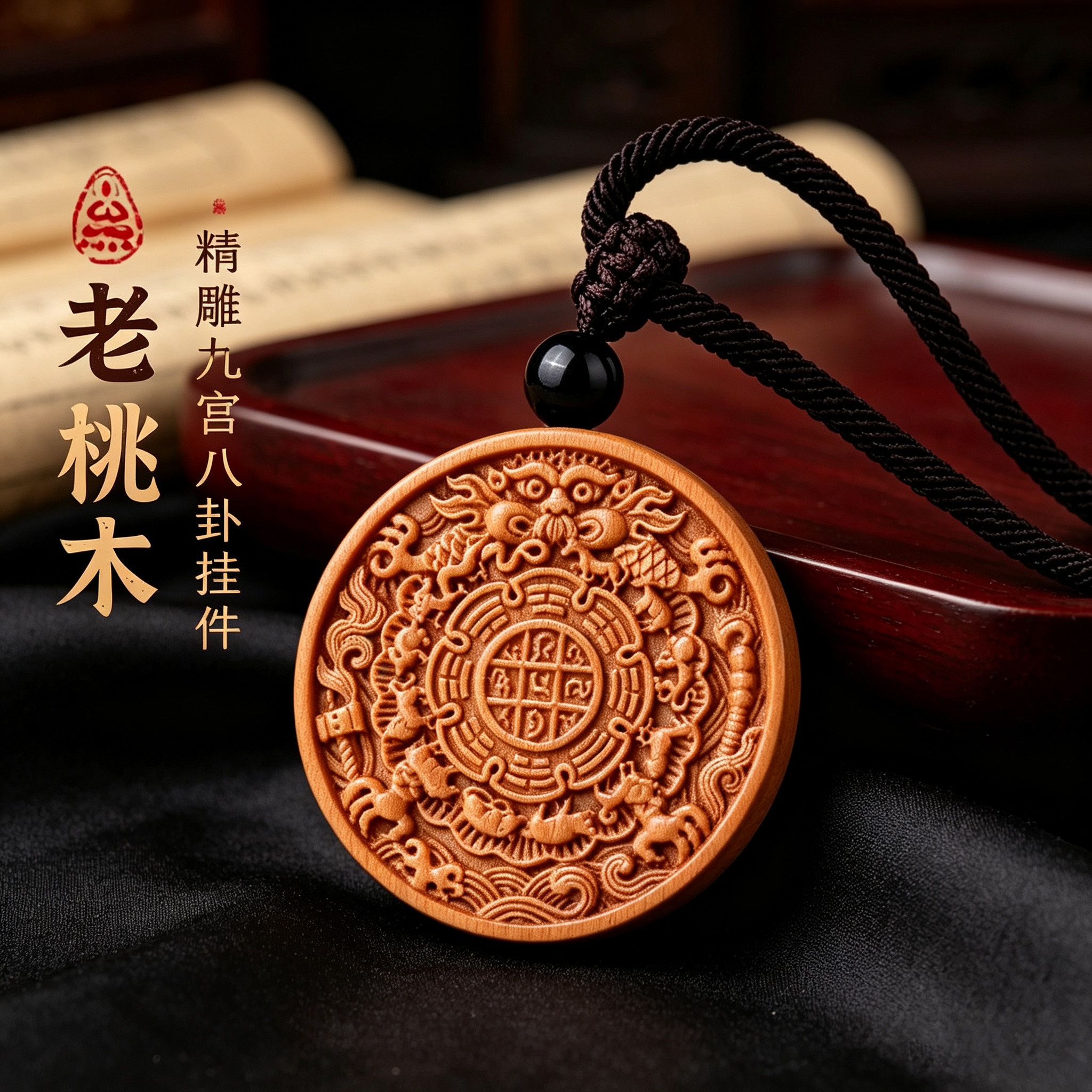 老桃木九宫八卦本命年转运吊坠