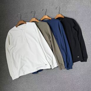 舒适柔软3粒扣亨利领男士 飞姐外贸小铺 加厚款 韩版 t恤 长袖