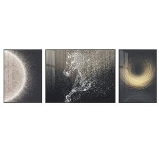 饰画高级感沙发背景墙挂画马到成功大气三联壁画 现代轻奢客厅装