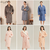 新世家族专柜同款 翻领带帽 加厚长袖 三层夹棉复合绒睡袍女冬季 长款