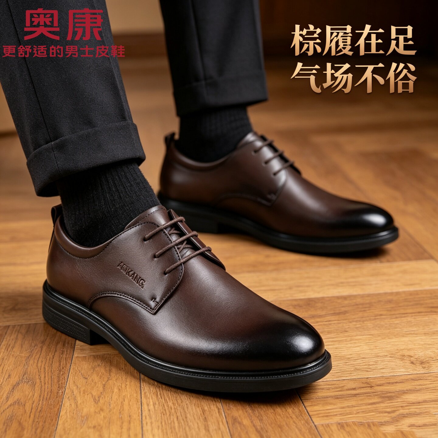 奥康棕色皮鞋男婚礼结婚新郎鞋年轻英伦风高级感正装商务真皮男鞋