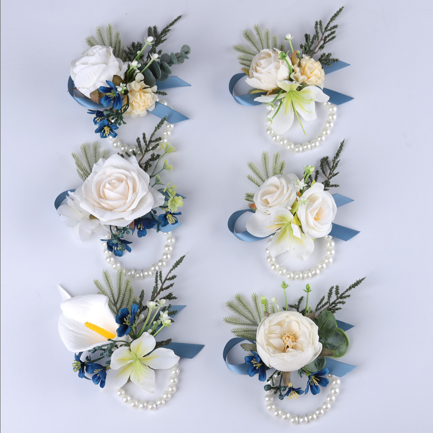 蓝白系森系婚礼新郎新娘伴郎伴娘