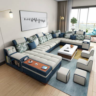 布艺沙发组合简约现代大小户型客厅沙发转角弹簧北欧整装家具