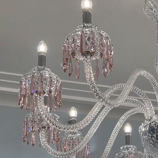 精选法式客厅灯餐厅吊灯楼梯设计师挑空复式别墅中古风卧室粉色水