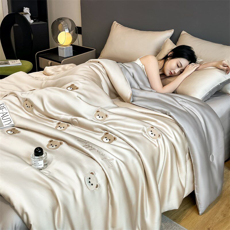 高级感冰丝夏凉被四件套床笠款可机洗夏被空调被子薄被芯床上用品