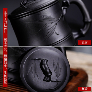 精选云禅尚陶宜兴紫砂杯男士纯手工紫砂茶杯内胆过滤原矿黑泥贴竹