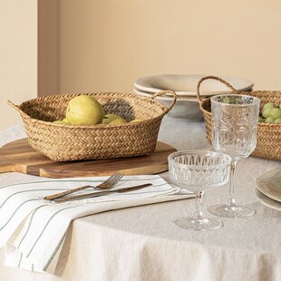 天然海草编织果蔬收纳筐双耳手提水果零食面包储物篮家用框框篮子