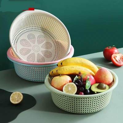 洗菜篮塑料镂空洗菜筐沥水篮子大号圆形水果篮厨房家用超厚沥水筛
