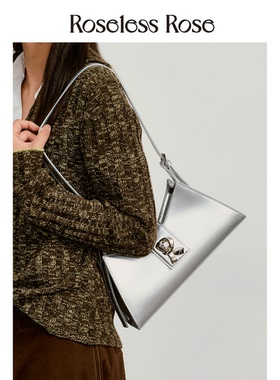RoselessRose新品腋下包小众设计单肩斜挎包银色时尚潮流手拎包女