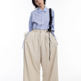 蓝色条纹高腰抽绳衬衫 蓝调时刻 百搭显瘦原创设计 studio yiiks