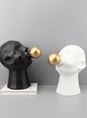 现代简约树脂吹泡泡男孩人物摆件样板间书房客厅家居工艺品摆件