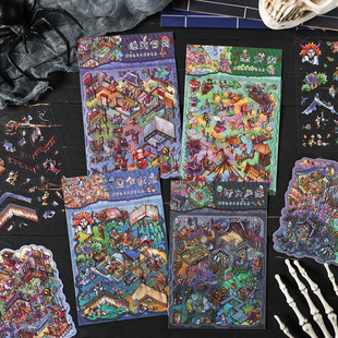 悦真聊斋志异主题贴纸套装小众设计卡通动漫立体贴纸场景造景贴纸