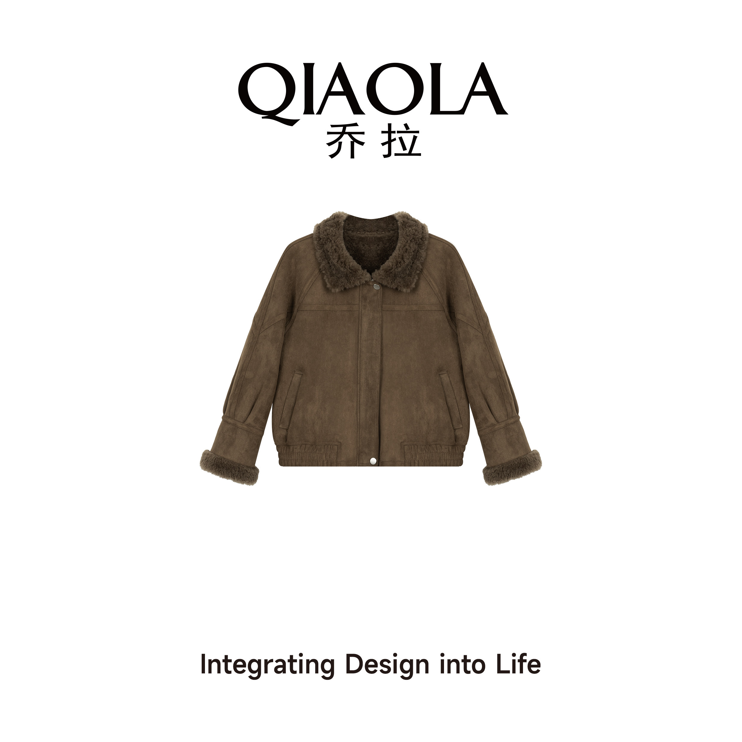 乔拉鹿皮绒毛毛领外套女