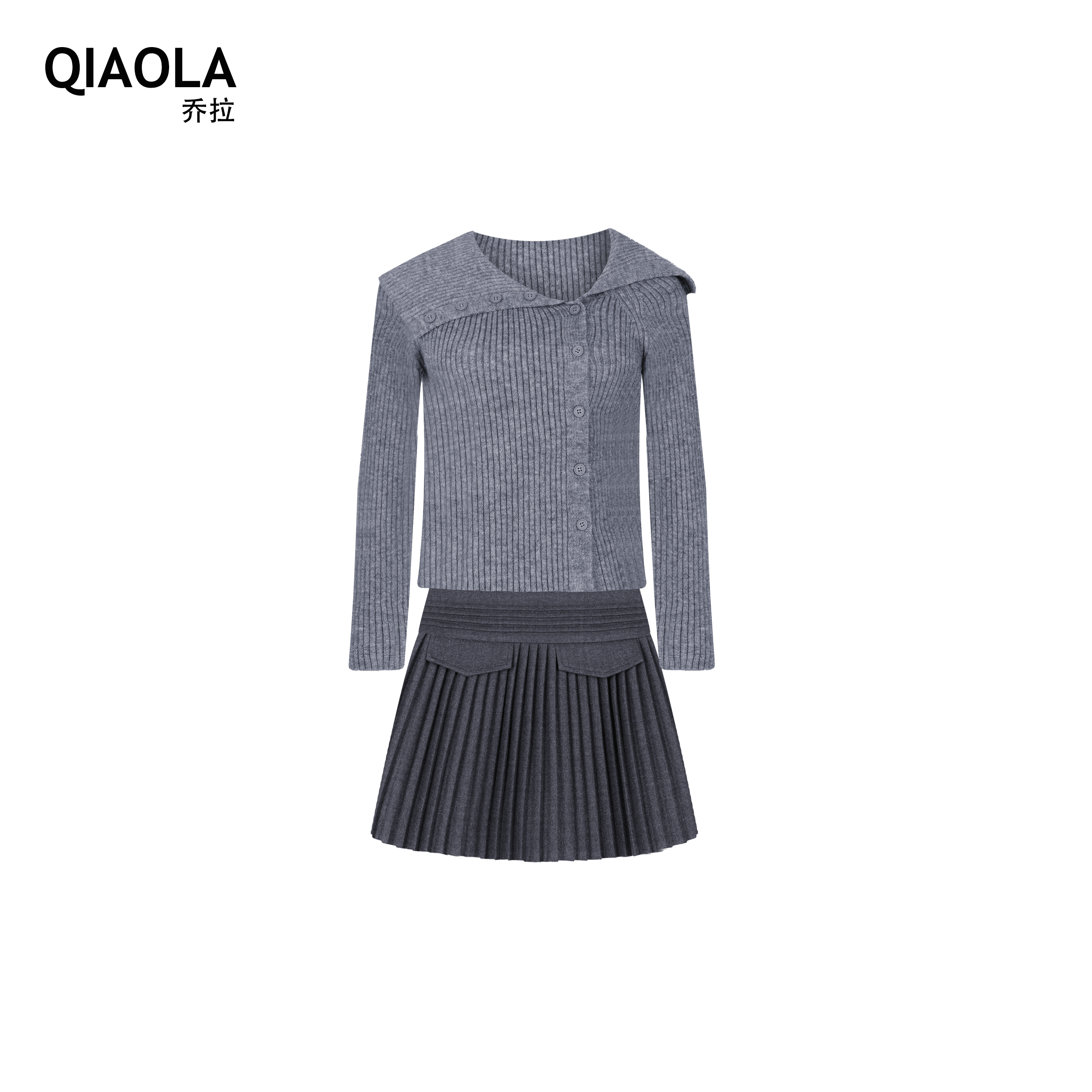 乔拉【温柔沙丘】小众设计秋款定制坑条北极绒单排扣领时尚套装