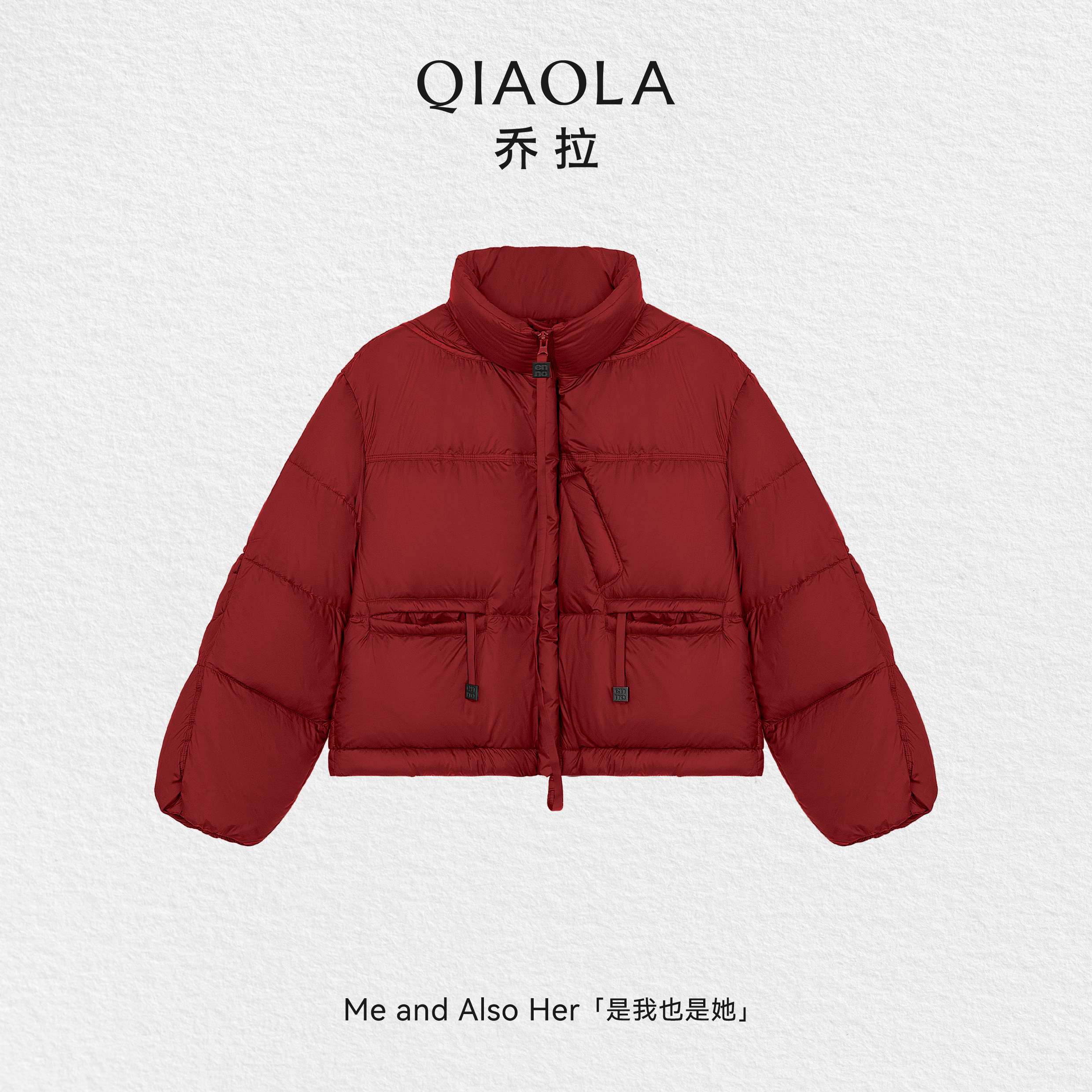 乔拉白鸭绒红色保暖羽绒服外套女