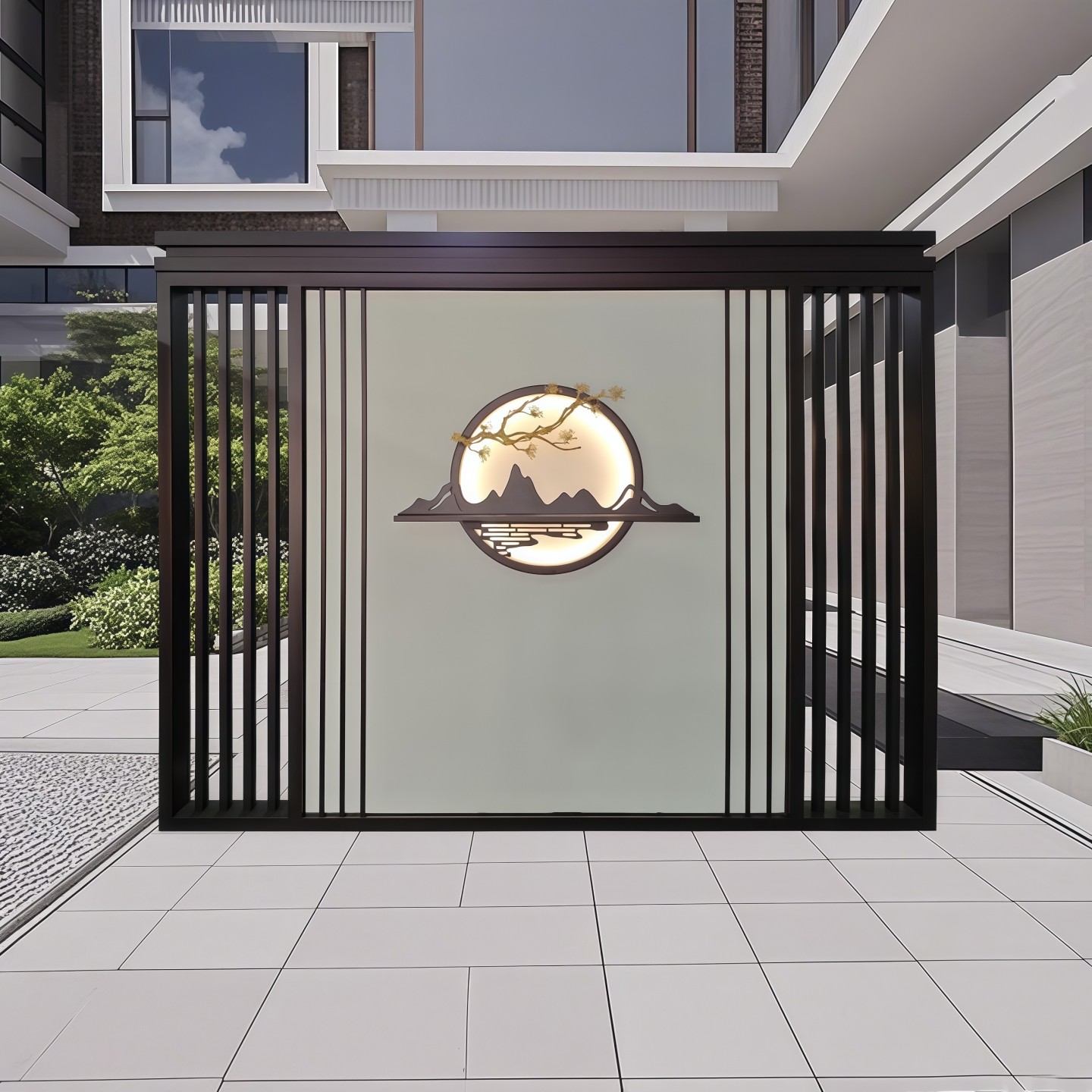 庭院入户不锈钢迎门墙新中式金属格栅屏风定制别墅小区园林影壁墙,金属材料及制品,不锈钢制品,淘宝优惠券,粉丝福利购,淘宝优惠卷