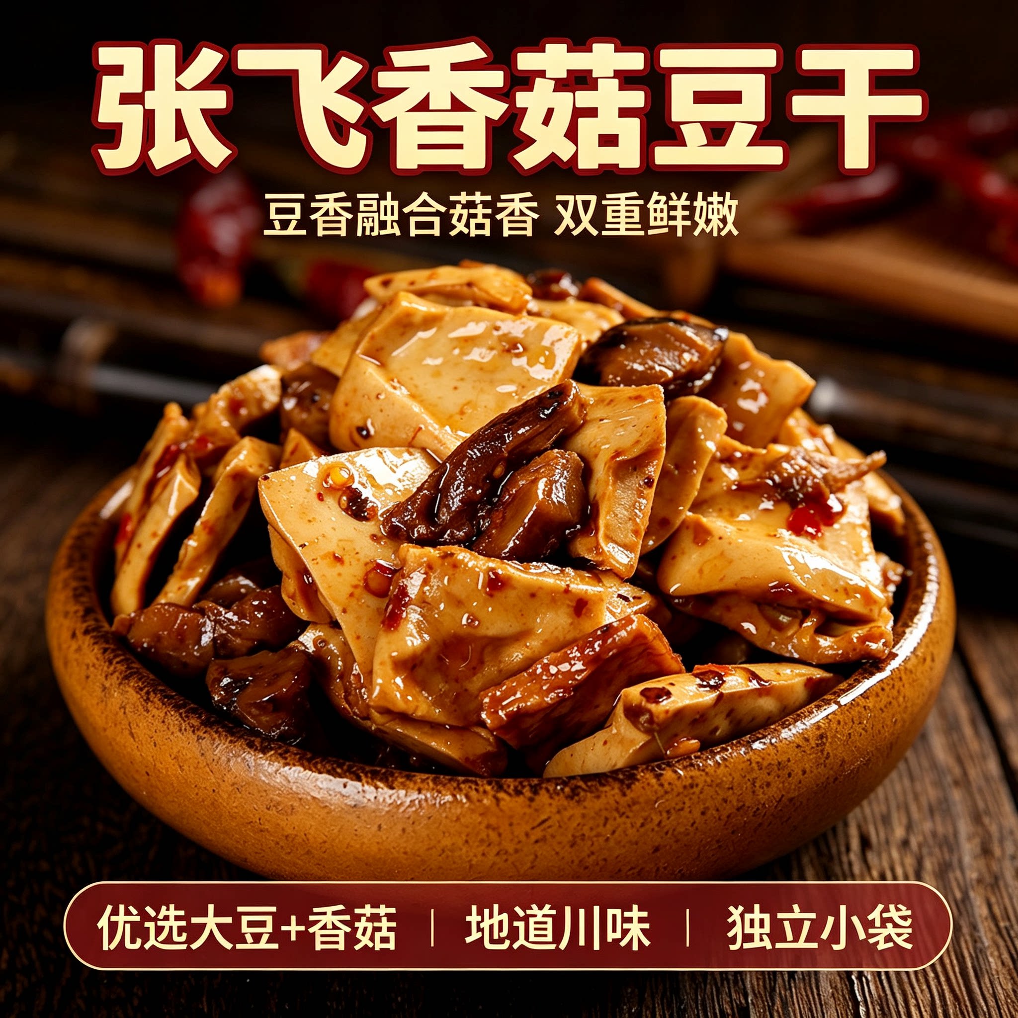 张飞香菇豆干四川特产麻辣豆腐干零食小包装办公室解馋休闲小吃