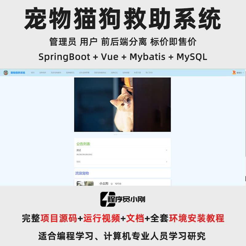 宠物救助系统 宠物领养系统 java springboot vue 万字文档+代码