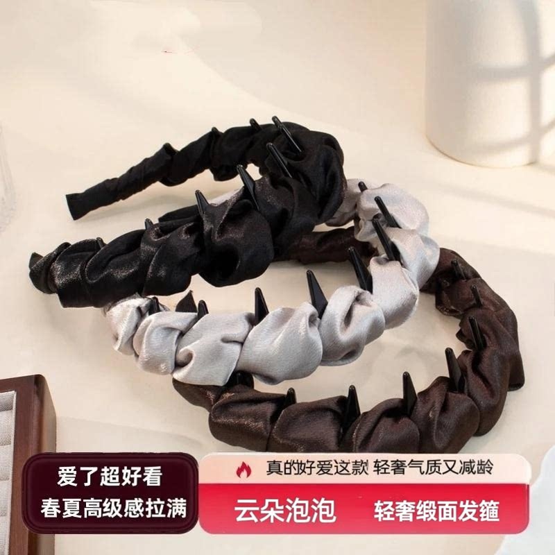 诗铂俪金缎纳福韩系轻奢缎面带齿高级感云朵泡泡发箍头饰春夏气质