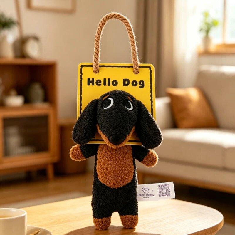 象皮兔大眼趣味毛绒腊肠狗挂件hello dog可爱趣味狗狗挂绳公仔