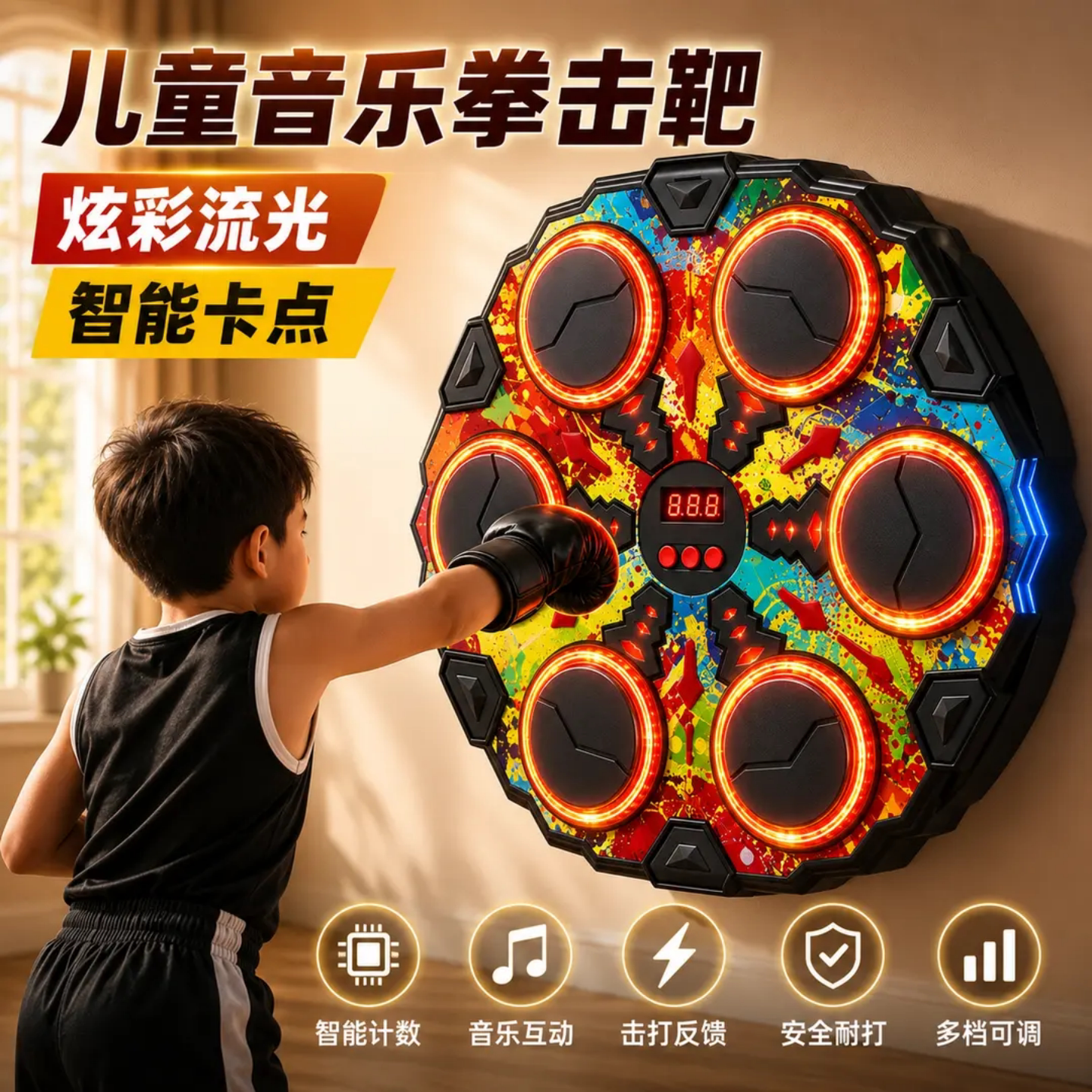 儿童音乐拳击靶成人儿童家用拳击训练器拳击墙靶智能电子拳击用品