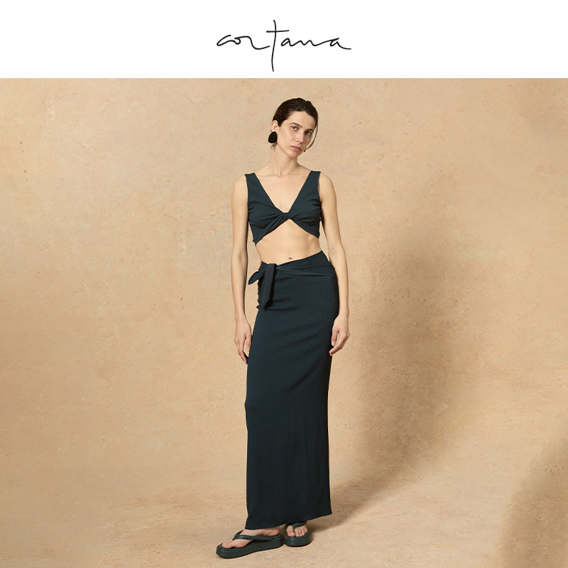 Cortana半身裙真丝前开衩中长款裹身裙Fiona