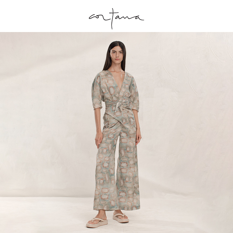 Cortana亚麻印花休闲裤