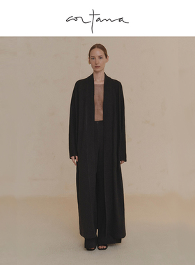 Cortana 女士长款大衣2025秋冬新品Tourmaline 黑色亚麻大衣