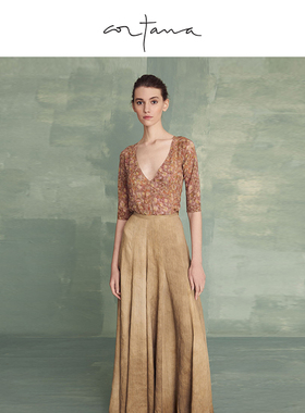 Cortana印花真丝上衣正反两穿深V七分袖T恤上衣修身版AZALEA系列