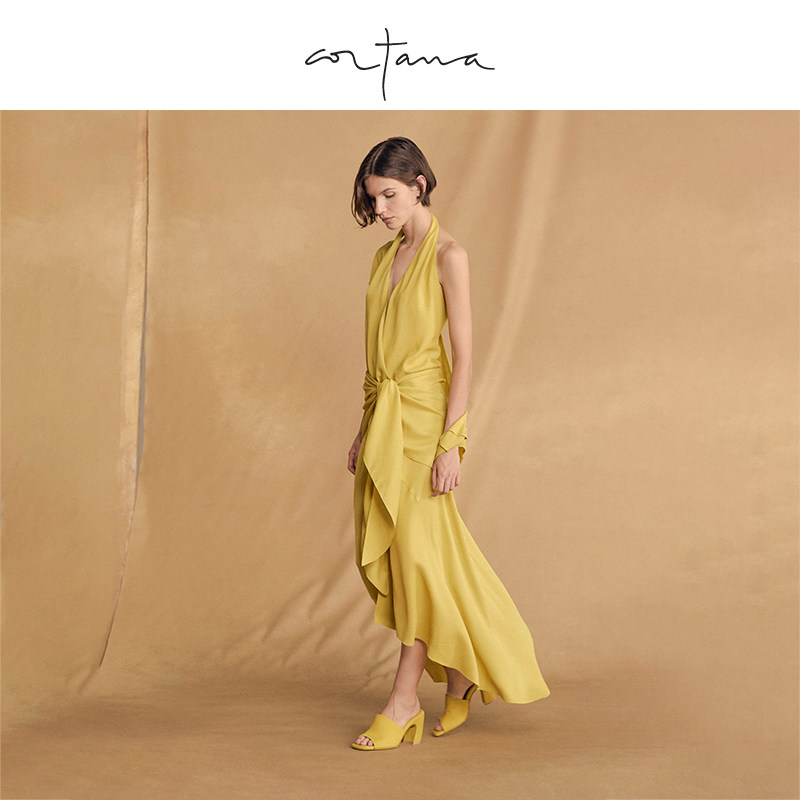 Cortana 女士连衣裙 交叉前襟露背不对称下摆裙装