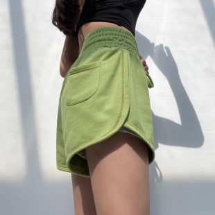 高腰弹力休闲短裤女夏宽松有内衬三分裤跑步速干运动裤外穿瑜伽裤