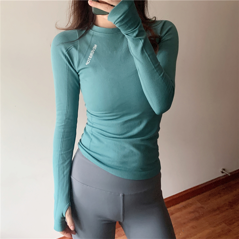 紧身显瘦瑜伽服长袖透气弹力运动上衣女跑步专业训练普拉提健身服